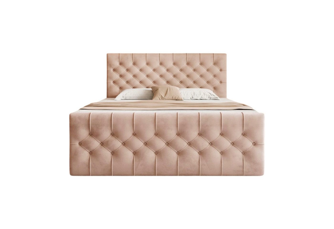Goldstoff Boxspringbett TAURIEL mit Zwei Bettkasten (Federkernmatratze & Topper 5 cm), Doppelbett mit Kopfteil von Goldstoff