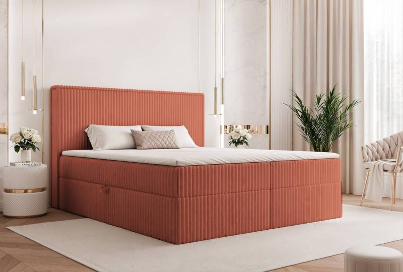 Goldstoff Boxspringbett Modernes Komfortbett mit Stauraum & stilvollem Kopfteil von Goldstoff