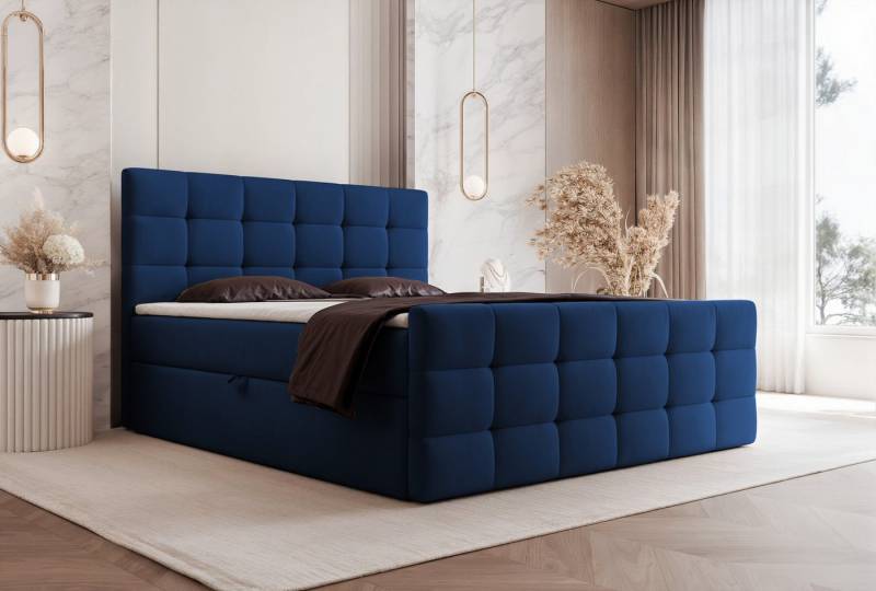 Goldstoff Boxspringbett mit Stauraum und Kopfteil (mit Bonell Matratze und Topper, Größen, 120x200 1400x200 160x200 180x200 200x200cm), Komfortables Polsterbett mit Stauraum und elegantem Kopfteil von Goldstoff