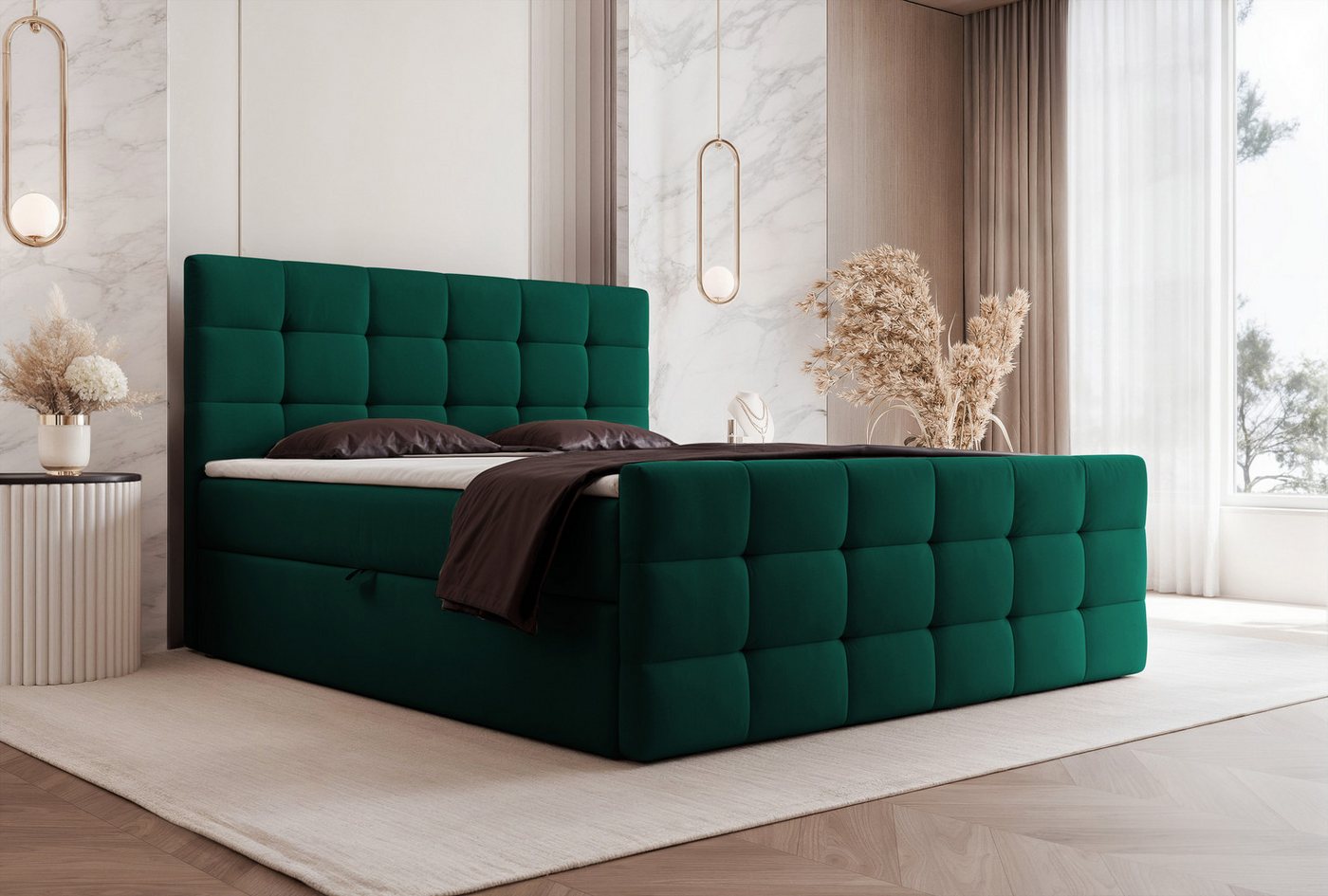 Goldstoff Boxspringbett mit Stauraum und Kopfteil (mit Bonell Matratze und Topper, Größen, 120x200 1400x200 160x200 180x200 200x200cm), Komfortables Polsterbett mit Stauraum und elegantem Kopfteil von Goldstoff