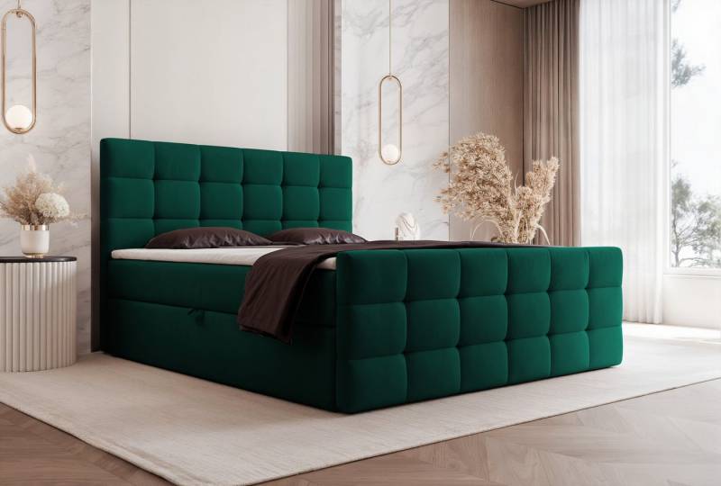 Goldstoff Boxspringbett mit Stauraum und Kopfteil (mit Bonell Matratze und Topper, Größen, 120x200 1400x200 160x200 180x200 200x200cm), Komfortables Polsterbett mit Stauraum und elegantem Kopfteil von Goldstoff