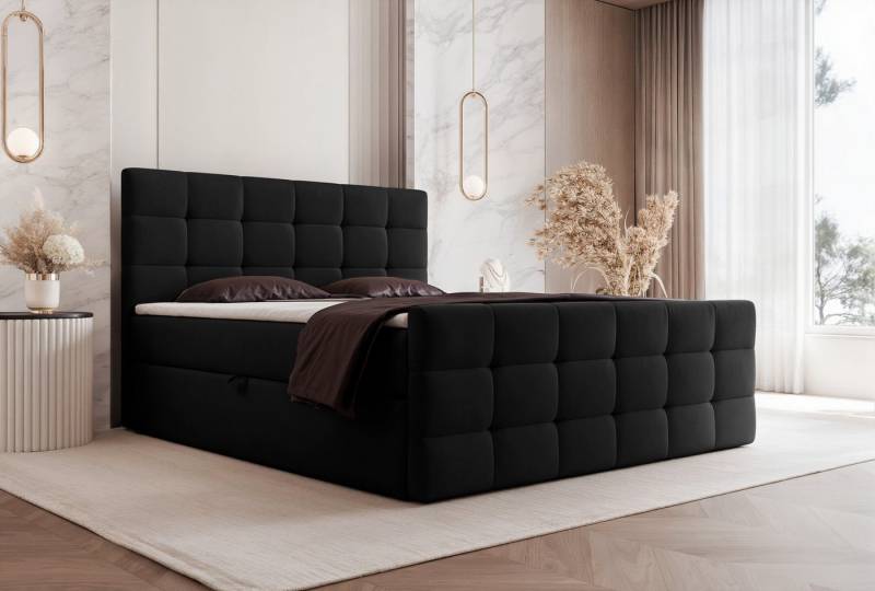 Goldstoff Boxspringbett mit Stauraum und Kopfteil (mit Bonell Matratze und Topper, Größen, 120x200 1400x200 160x200 180x200 200x200cm), Komfortables Polsterbett mit Stauraum und elegantem Kopfteil von Goldstoff