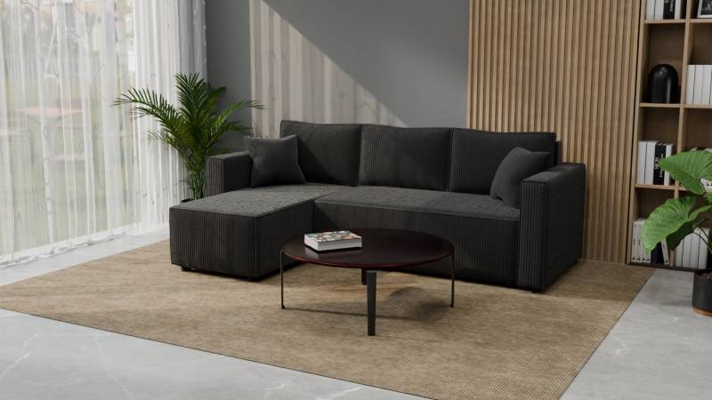 Goldstoff Ecksofa Cord Ecksofa mit Schlaffunktion & Bettkasten, – modernes Ecksofa klein, Eckcouch, Cordstoff / Cordbezug von Goldstoff
