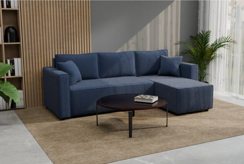 Goldstoff Ecksofa Cord Ecksofa mit Schlaffunktion & Bettkasten, – modernes Ecksofa klein, Eckcouch, Cordstoff / Cordbezug von Goldstoff