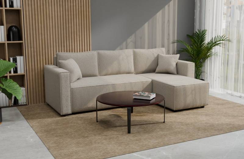 Goldstoff Ecksofa Cord Ecksofa mit Schlaffunktion & Bettkasten, – modernes Ecksofa klein, Eckcouch, Cordstoff / Cordbezug von Goldstoff