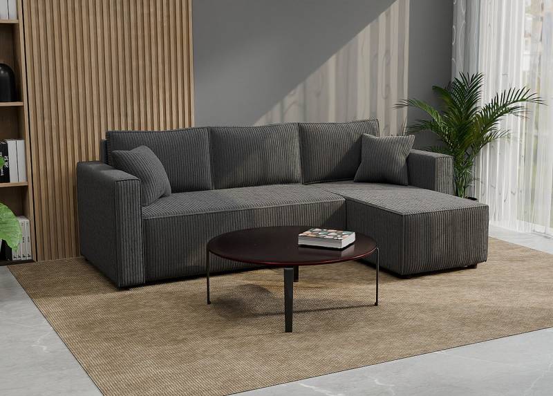 Goldstoff Ecksofa Cord Ecksofa mit Schlaffunktion & Bettkasten, – modernes Ecksofa klein, Eckcouch, Cordstoff / Cordbezug von Goldstoff