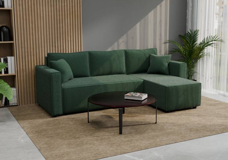 Goldstoff Ecksofa Cord Ecksofa mit Schlaffunktion & Bettkasten, – modernes Ecksofa klein, Eckcouch, Cordstoff / Cordbezug von Goldstoff