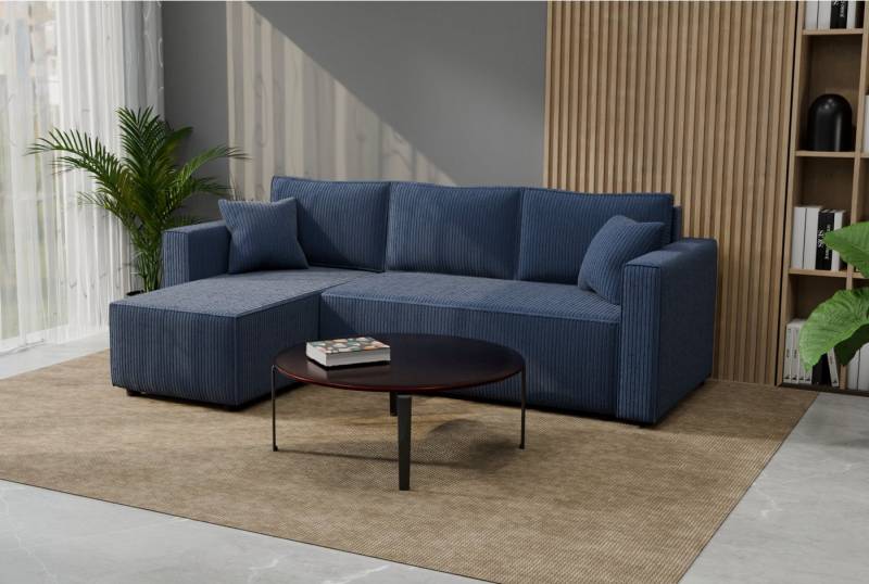 Goldstoff Ecksofa Cord Ecksofa mit Schlaffunktion & Bettkasten, – modernes Ecksofa klein, Eckcouch, Cordstoff / Cordbezug von Goldstoff