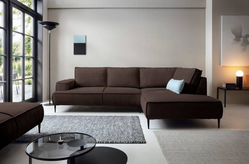 Goldstoff Ecksofa Cord VESPA L Beige – großes Wohnlandschaft Sofa L-Form, Großzügige Sitzfläche von Goldstoff
