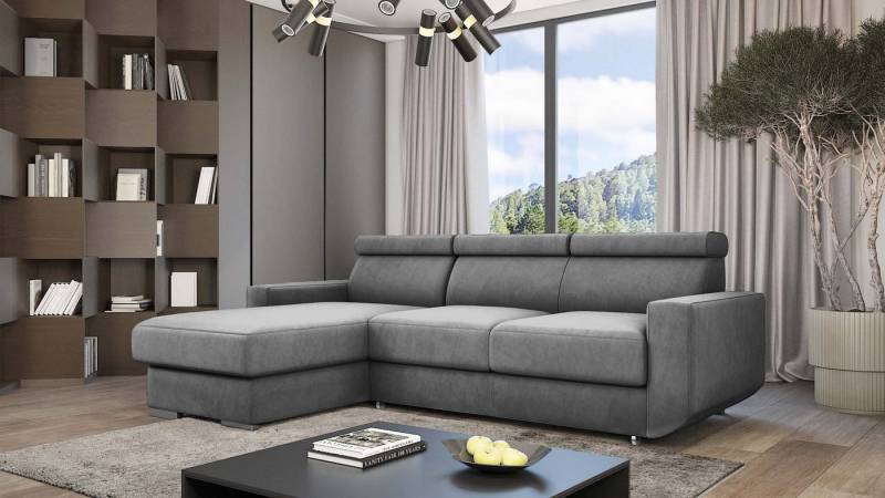 Goldstoff Ecksofa mit Schlaffunktion & Bettkasten "HUGO" verstellbare Kopfstützen, L-Form Couch mit Schlaffunktion und Bettkasten - Sofa, mit Relaxfunktion von Goldstoff
