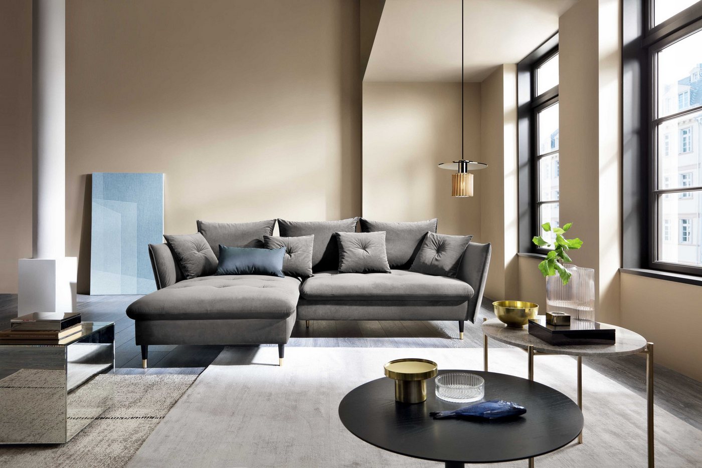 Goldstoff Ecksofa mit Schlaffunktion und Bettkasten, L-Form Schlafcouch, Schlafsofa, Sofa mit Bettfunktion, Inklusive Deko- und Rückenkissen Goldstoff Ecksofa mit Schlaffunktion und Bettkasten, L-Form Schlafcouch, Schlafsofa, Sofa mit Bettfunktion, Inklusive Deko- und Rückenkissen von Goldstoff