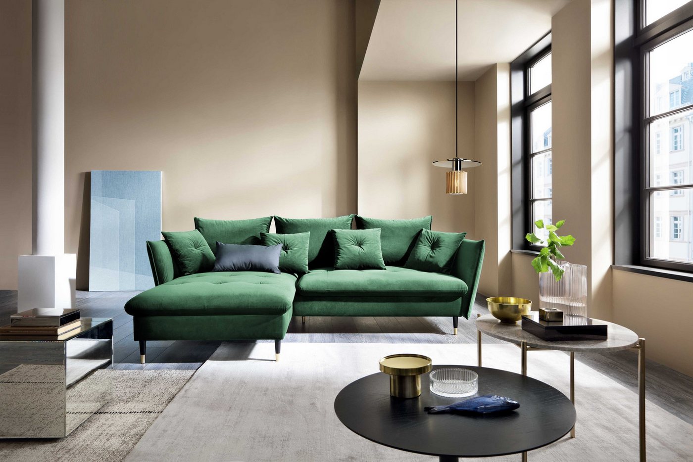 Goldstoff Ecksofa mit Schlaffunktion und Bettkasten, L-Form Schlafcouch, Schlafsofa, Sofa mit Bettfunktion, Inklusive Deko- und Rückenkissen Goldstoff Ecksofa mit Schlaffunktion und Bettkasten, L-Form Schlafcouch, Schlafsofa, Sofa mit Bettfunktion, Inklusive Deko- und Rückenkissen von Goldstoff