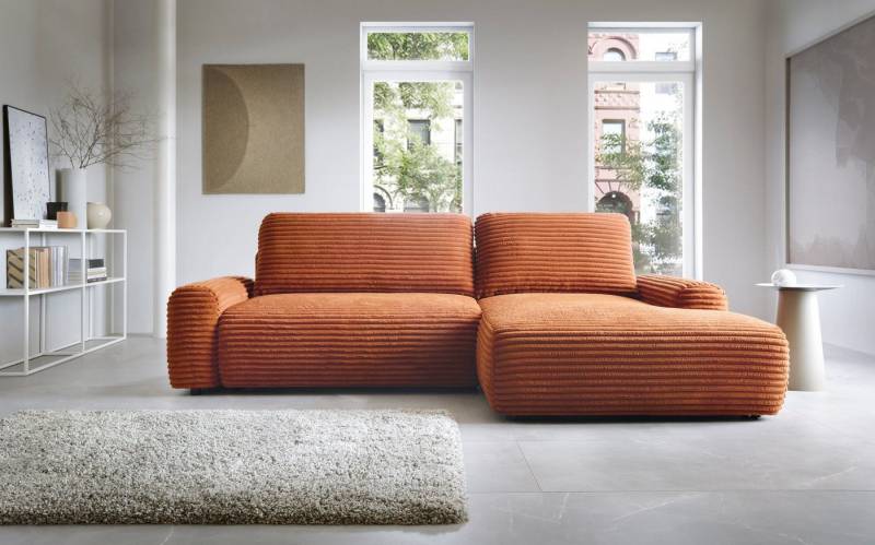 Goldstoff Ecksofa mit Schlaffunktion und Bettkasten, Cord Sofa - Modernes Schlafsofa, L-Form Schlafsofa mit Schlaffunktion und Bettkasten, moderner Cordstoff 2 Teile, pflegeleichtes Cordsofa mit Schlaffunktion in ziegelrot von Goldstoff