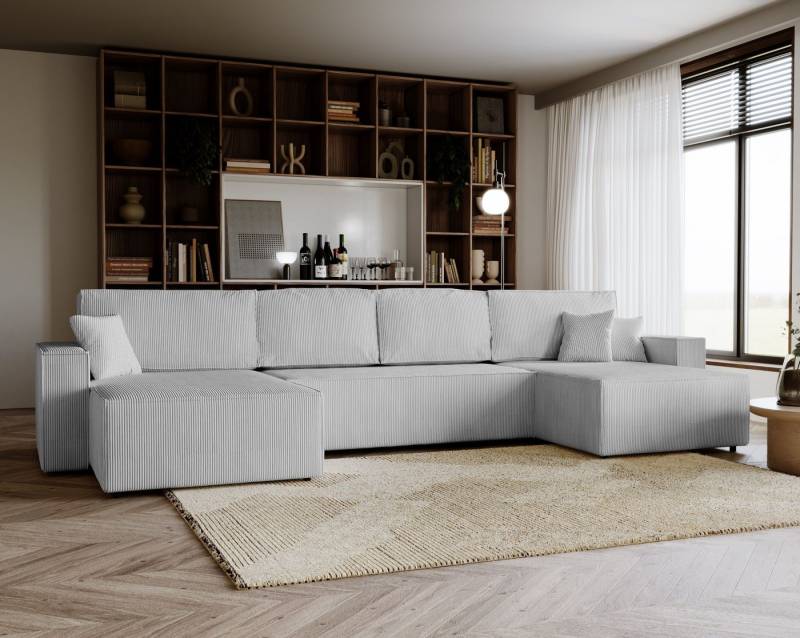 Goldstoff Ecksofa Cordstoff - U-Sofa mit Schlaffunktion und Bettkasten, Amalia Couch mit Cord-Bezug - Schlafsofa mit Liegefläche 330x147 cm - Stauraum - Komfort-Polsterung, Universell stellbar rechts/links Goldstoff Ecksofa Cordstoff - U-Sofa mit Schlaffunktion und Bettkasten, Amalia Couch mit Cord-Bezug - Schlafsofa mit Liegefläche 330x147 cm - Stauraum - Komfort-Polsterung, Universell stellbar rechts/links von Goldstoff