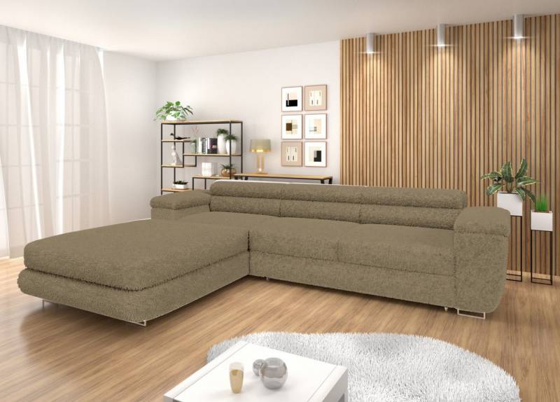 Goldstoff Ecksofa BONJOUR TWIN - Bouclé, Schlaffunktion, Bettkasten & Kopfstützen, Modernes Design mit Bouclé-Stoff von Goldstoff