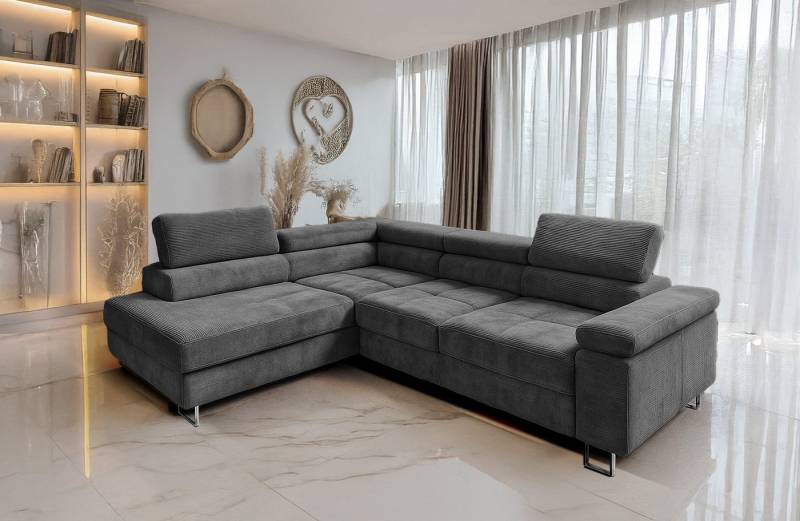 Goldstoff Ecksofa mit Schlaffunktion, Cord Couch für Wohnzimmer - Cord Ecksofa, Cord Couch VOYAGE von Goldstoff