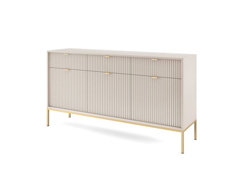 Goldstoff Kommode Moderne Kommode Milano 154 cm mit geriffelter Front und Metallrahmen, geriffelte MDF-Fronten, stabile Metallkonstruktion,Soft-Close von Goldstoff