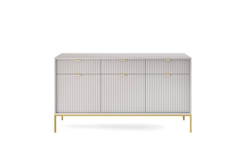 Goldstoff Kommode Moderne Kommode Milano 154 cm mit geriffelter Front und Metallrahmen, geriffelte MDF-Fronten, stabile Metallkonstruktion,Soft-Close von Goldstoff