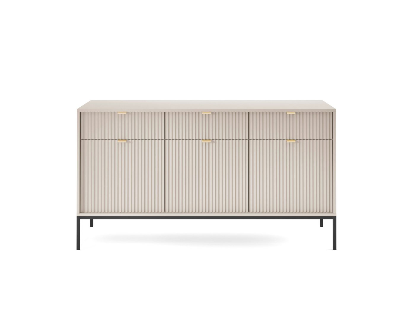 Goldstoff Kommode Moderne Kommode Milano 154 cm mit geriffelter Front und Metallrahmen, geriffelte MDF-Fronten, stabile Metallkonstruktion,Soft-Close von Goldstoff