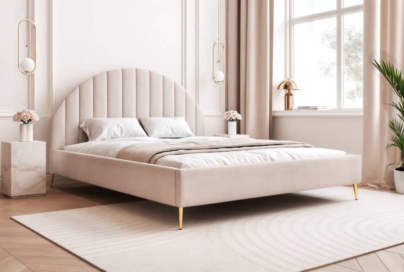 Goldstoff Polsterbett AURORA Bett mit Kopfteil - elegantes Stauraumbett, (von 120 bis 200x200 cm), modernes Doppelbett mit Stauraum von Goldstoff