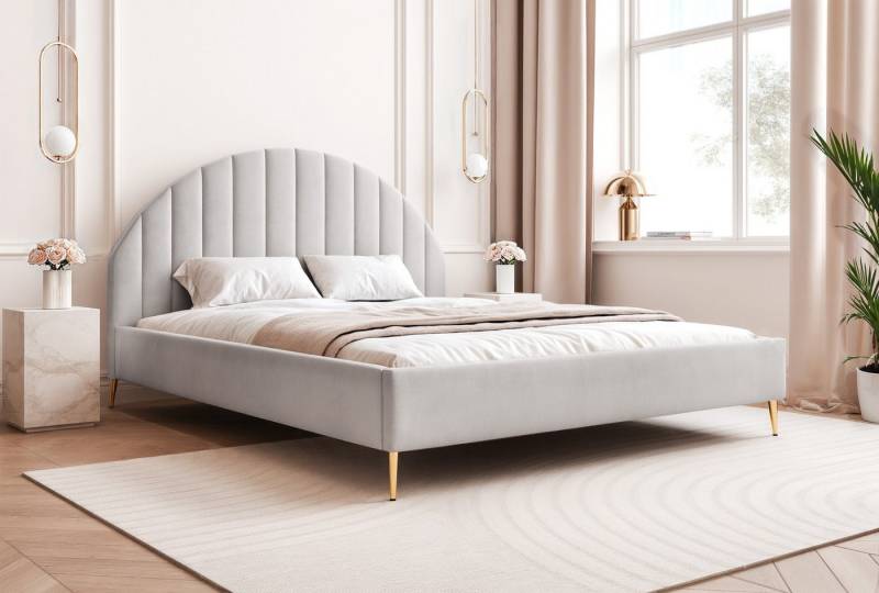 Goldstoff Polsterbett AURORA Bett mit Kopfteil - elegantes Stauraumbett, (von 120 bis 200x200 cm), modernes Doppelbett mit Stauraum von Goldstoff