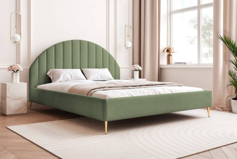 Goldstoff Polsterbett AURORA Bett mit Kopfteil - elegantes Stauraumbett, (von 120 bis 200x200 cm), modernes Doppelbett mit Stauraum von Goldstoff