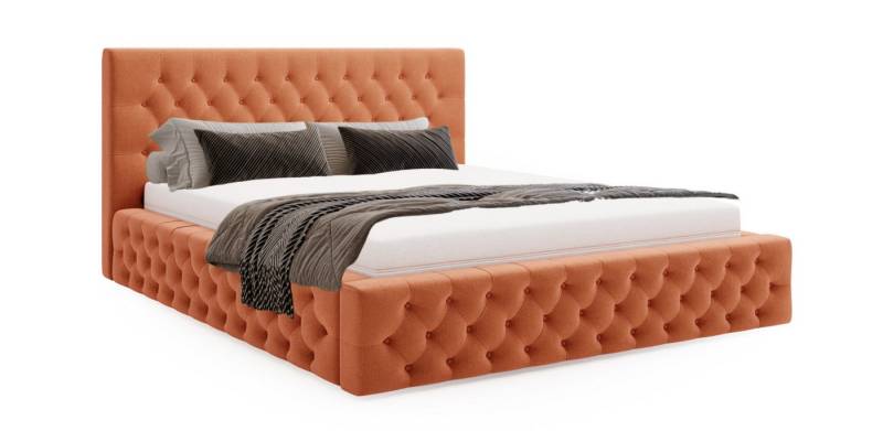 Goldstoff Polsterbett Chester mit gesteppter Rückenlehne – Samt, elegant, modern, Verfügbar in 4 Größen von Goldstoff