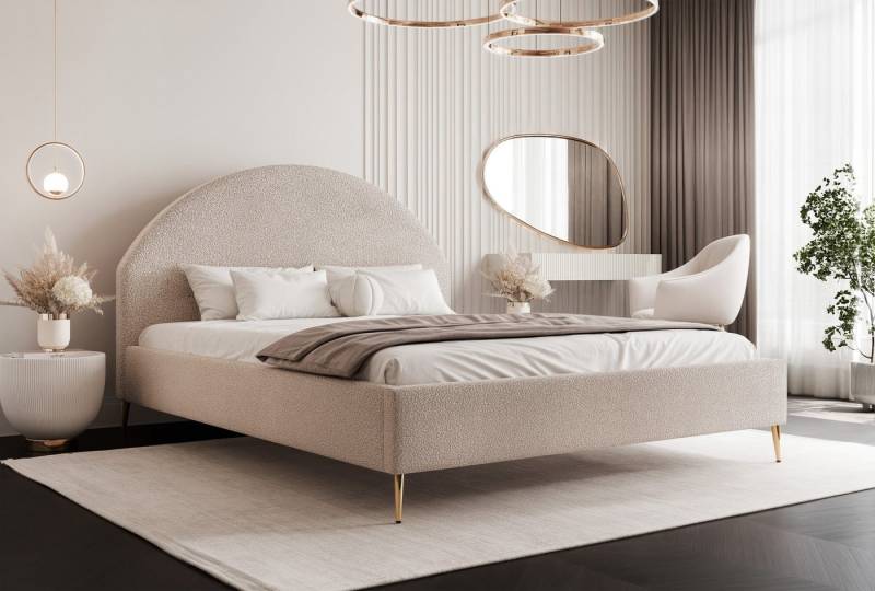Goldstoff Polsterbett Elegantes Bett mit hohem Kopfteil und stilvollem Stauraum, CELESTE – Modernes Komfortbett mit praktischem Stauraum von Goldstoff