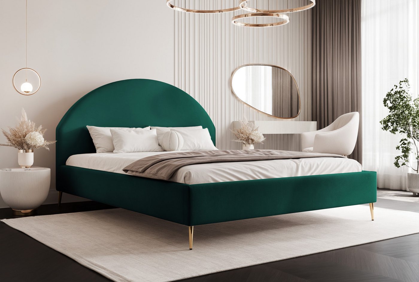 Goldstoff Polsterbett Elegantes Bett mit hohem Kopfteil und stilvollem Stauraum, CELESTE – Modernes Komfortbett mit praktischem Stauraum von Goldstoff