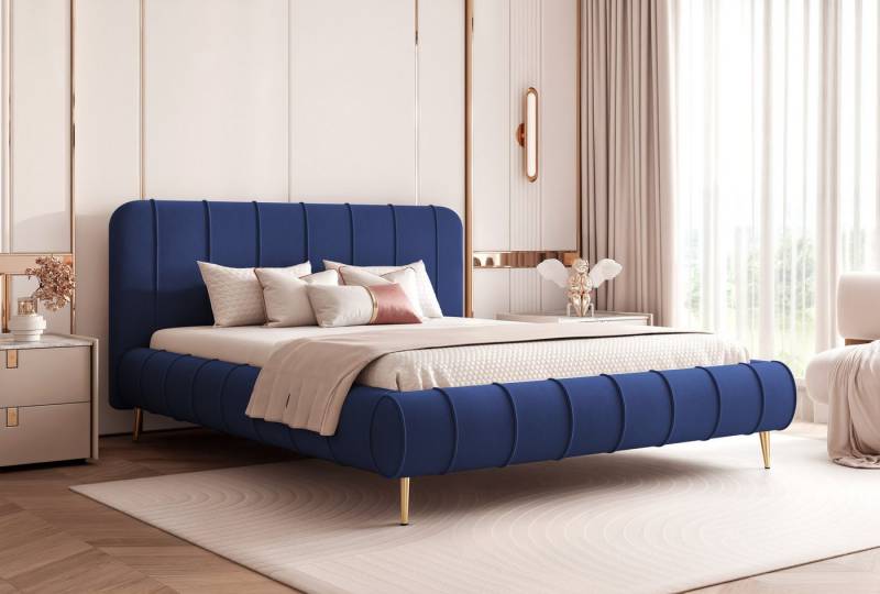 Goldstoff Polsterbett Elegantes Stoffbett "FIRENZE" mit hohem Kopfteil und großem Bettkasten (120–200x200 cm, Kopfteilhöhe 70/100 cm, Seitenhöhe: 25/40 cm), Komfortables Stoffbett mit Stauraum und verstellbarem Kopfteil von Goldstoff