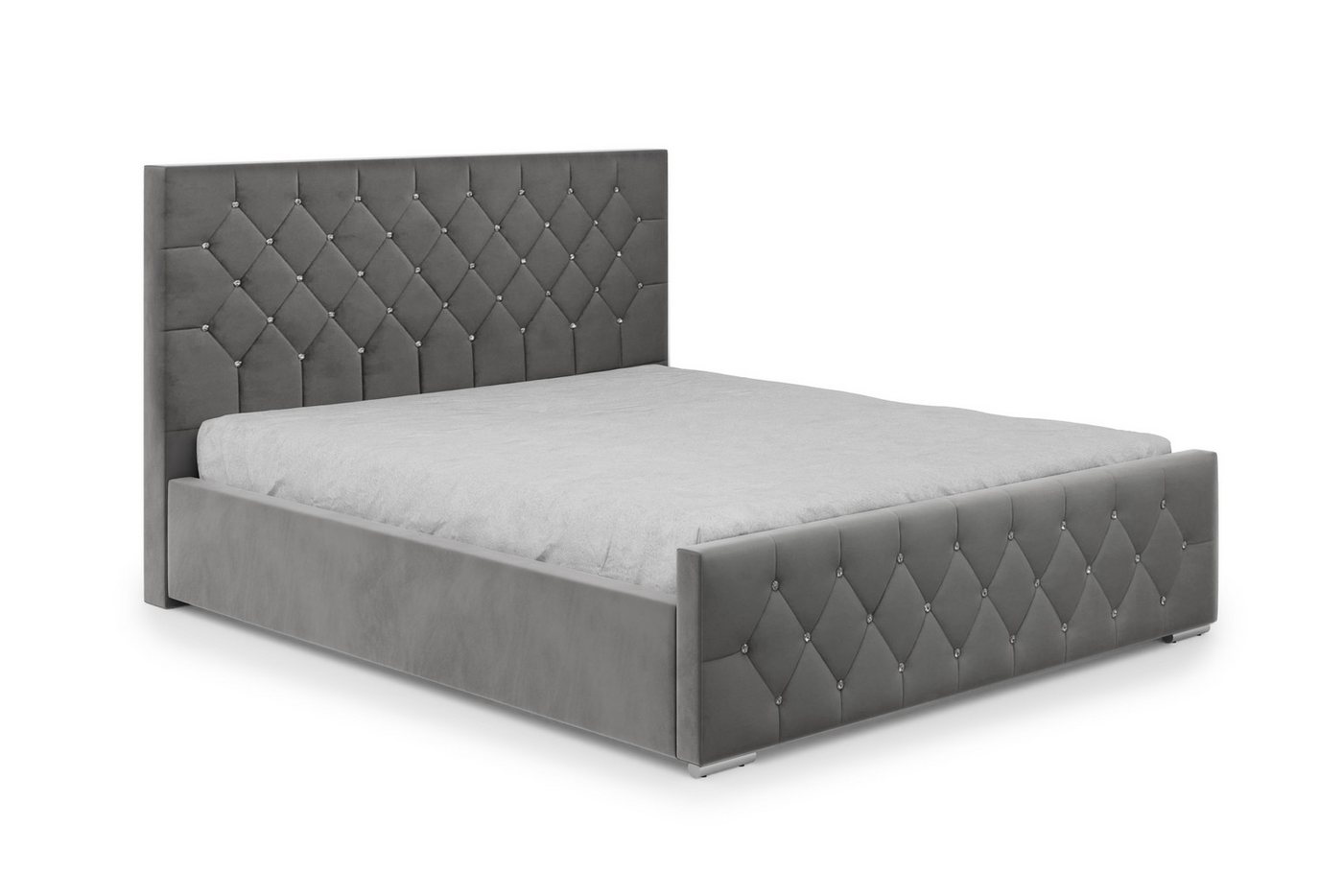 Goldstoff Polsterbett mit Kristallen, Stauraumbett (Doppelbett- verfügbar 140x200 160x200 180x200 200x200cm, Bett mit großen gepolsterten Kopfteil, mit Bettkasten zum aufklappen, Polsterbett), mit gepolstertem Kopfteil von Goldstoff