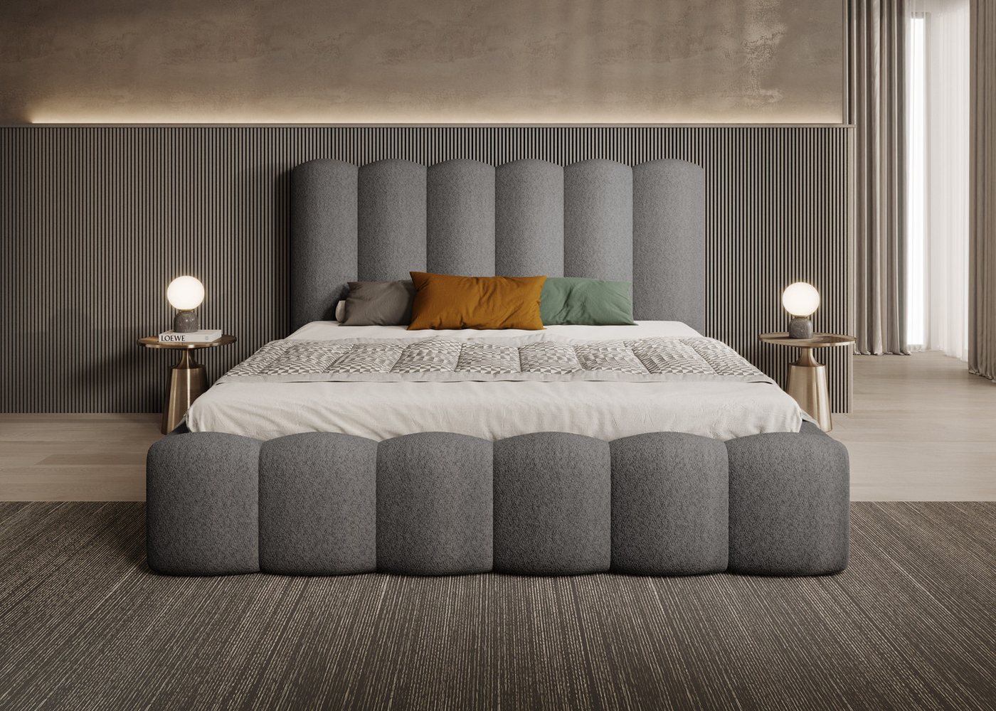 Goldstoff Polsterbett LOFT - Wolkenbett mit hohem Kopfteil (Doppelbett- verfügbar 140x200 160x200 180x200 200x200cm, Stauraumbett - Designerbett mit Bettkasten zum aufklappen), Erhältlich in 4 Größen - Modern & Elegant von Goldstoff