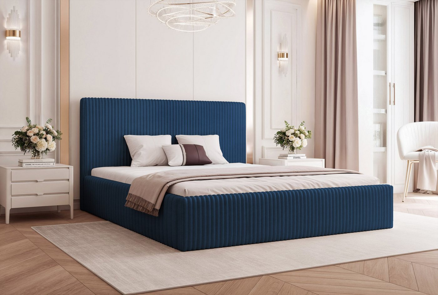 Goldstoff Polsterbett Modernes Bett LUMINA mit großem Stauraum und gepolstertem Rahmen (120–200x200 cm, Kopfteilhöhe 70/110 cm), Elegantes Stauraumbett mit gepolstertem Kopfteil und Holzrahmen von Goldstoff