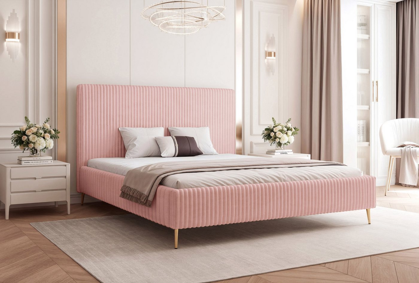 Goldstoff Polsterbett "SOLARE" mit hohem Rahmen und praktischem Bettkasten (Stauraumbett, Doppelbett 120x200 cm bis 200x200 cm), modernes Schlafzimmerbett mit Stauraum von Goldstoff