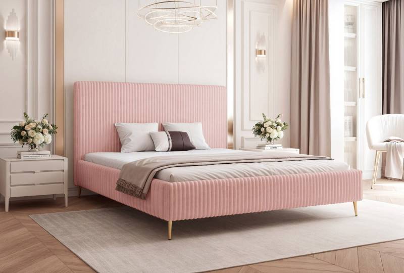 Goldstoff Polsterbett "SOLARE" mit hohem Rahmen und praktischem Bettkasten (Stauraumbett, Doppelbett 120x200 cm bis 200x200 cm), modernes Schlafzimmerbett mit Stauraum von Goldstoff