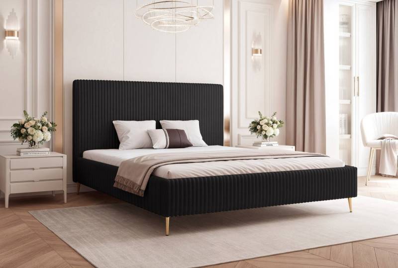 Goldstoff Polsterbett "SOLARE" mit hohem Rahmen und praktischem Bettkasten (Stauraumbett, Doppelbett 120x200 cm bis 200x200 cm), modernes Schlafzimmerbett mit Stauraum von Goldstoff