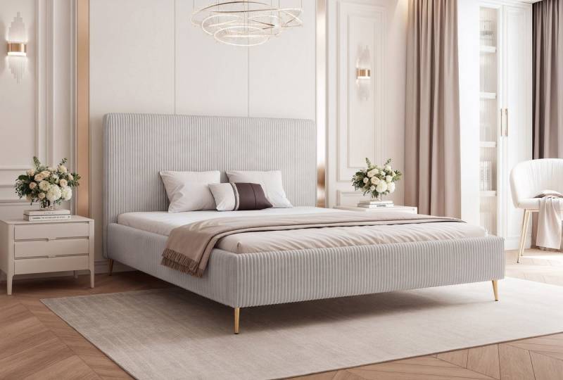 Goldstoff Polsterbett "SOLARE" mit hohem Rahmen und praktischem Bettkasten (Stauraumbett, Doppelbett 120x200 cm bis 200x200 cm), modernes Schlafzimmerbett mit Stauraum von Goldstoff