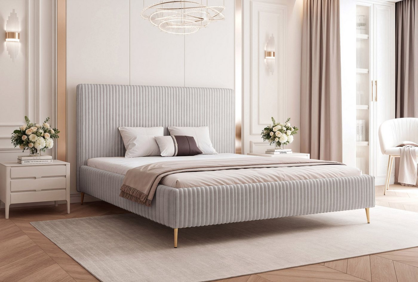 Goldstoff Polsterbett "SOLARE" mit hohem Rahmen und praktischem Bettkasten (Stauraumbett, Doppelbett 120x200 cm bis 200x200 cm), modernes Schlafzimmerbett mit Stauraum von Goldstoff