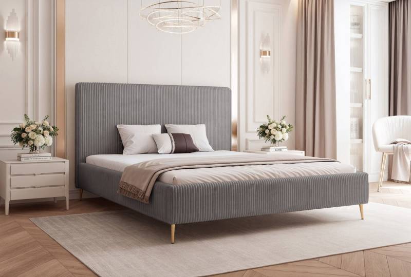 Goldstoff Polsterbett "SOLARE" mit hohem Rahmen und praktischem Bettkasten (Stauraumbett, Doppelbett 120x200 cm bis 200x200 cm), modernes Schlafzimmerbett mit Stauraum von Goldstoff