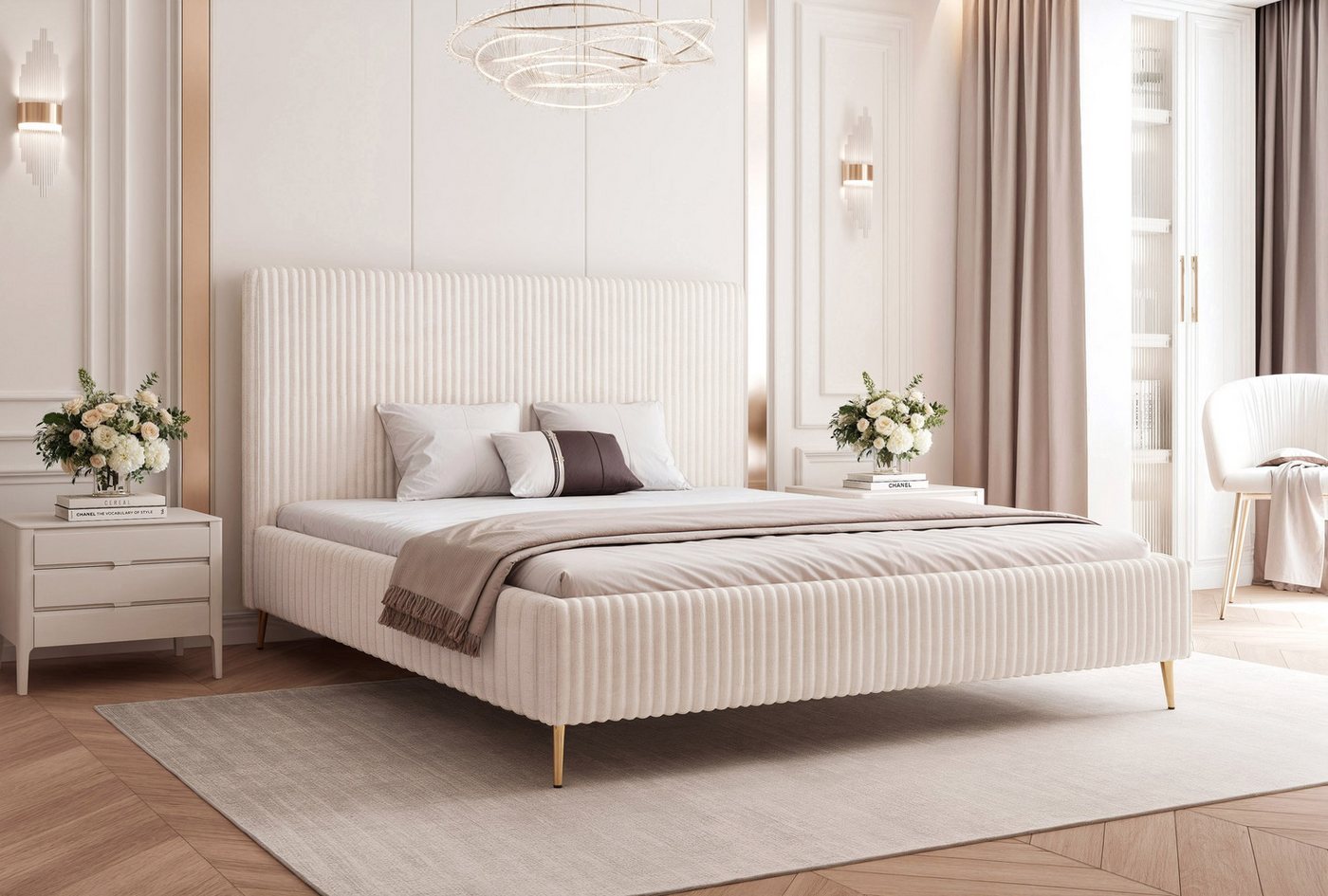 Goldstoff Polsterbett "SOLARE" mit hohem Rahmen und praktischem Bettkasten (Stauraumbett, Doppelbett 120x200 cm bis 200x200 cm), modernes Schlafzimmerbett mit Stauraum von Goldstoff