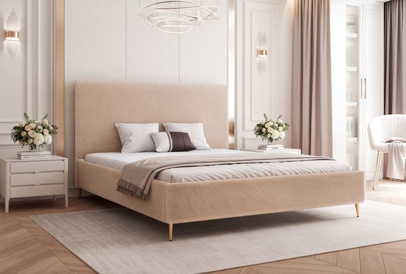 Goldstoff Polsterbett "SOLARE" mit hohem Rahmen und praktischem Bettkasten (Stauraumbett, Doppelbett 120x200 cm bis 200x200 cm), modernes Schlafzimmerbett mit Stauraum von Goldstoff