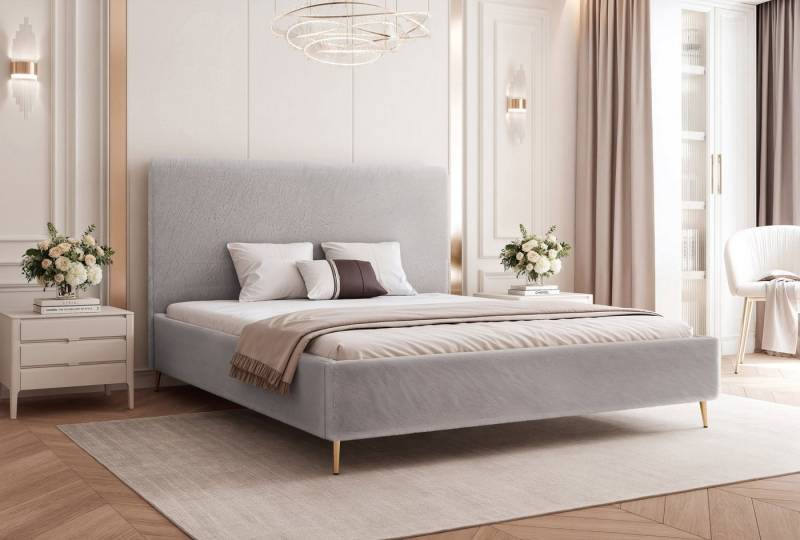 Goldstoff Polsterbett "SOLARE" mit hohem Rahmen und praktischem Bettkasten (Stauraumbett, Doppelbett 120x200 cm bis 200x200 cm), modernes Schlafzimmerbett mit Stauraum von Goldstoff