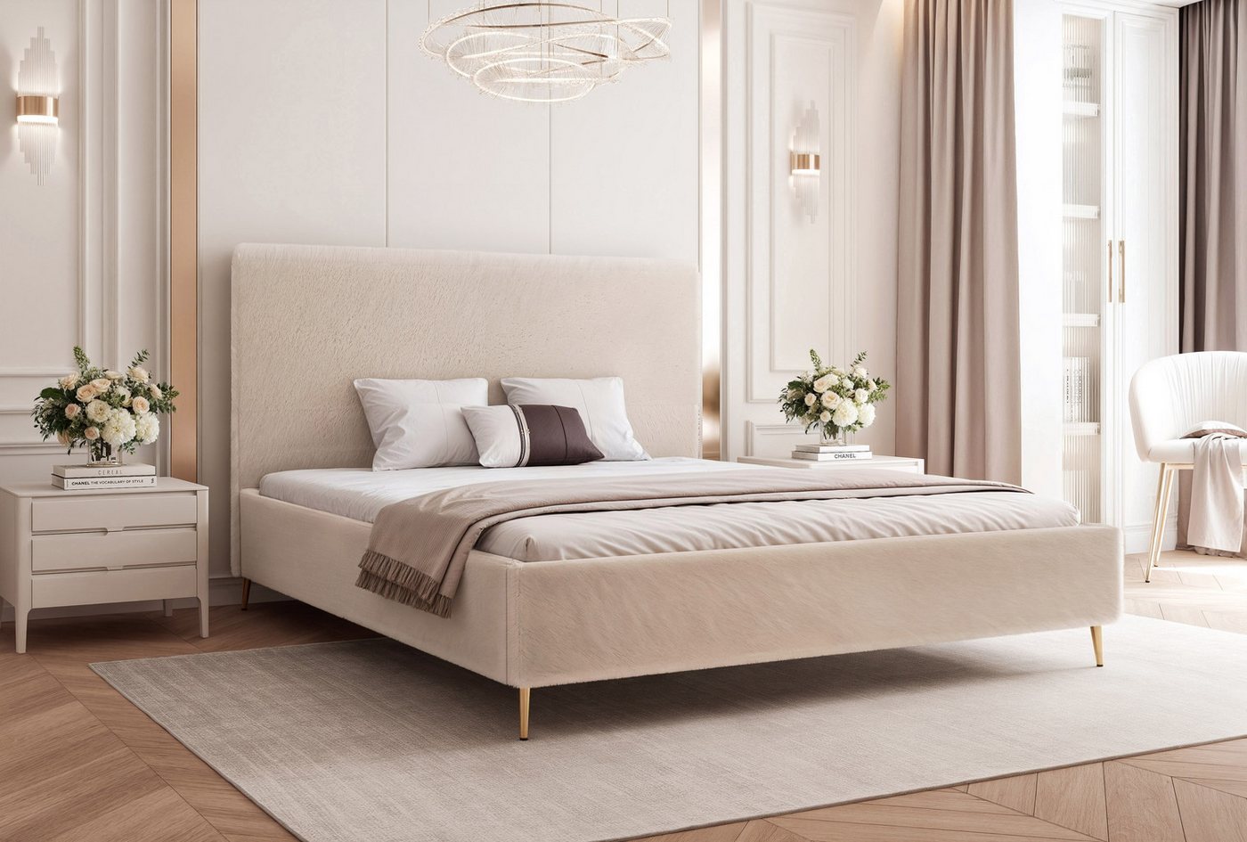 Goldstoff Polsterbett "SOLARE" mit hohem Rahmen und praktischem Bettkasten (Stauraumbett, Doppelbett 120x200 cm bis 200x200 cm), modernes Schlafzimmerbett mit Stauraum von Goldstoff