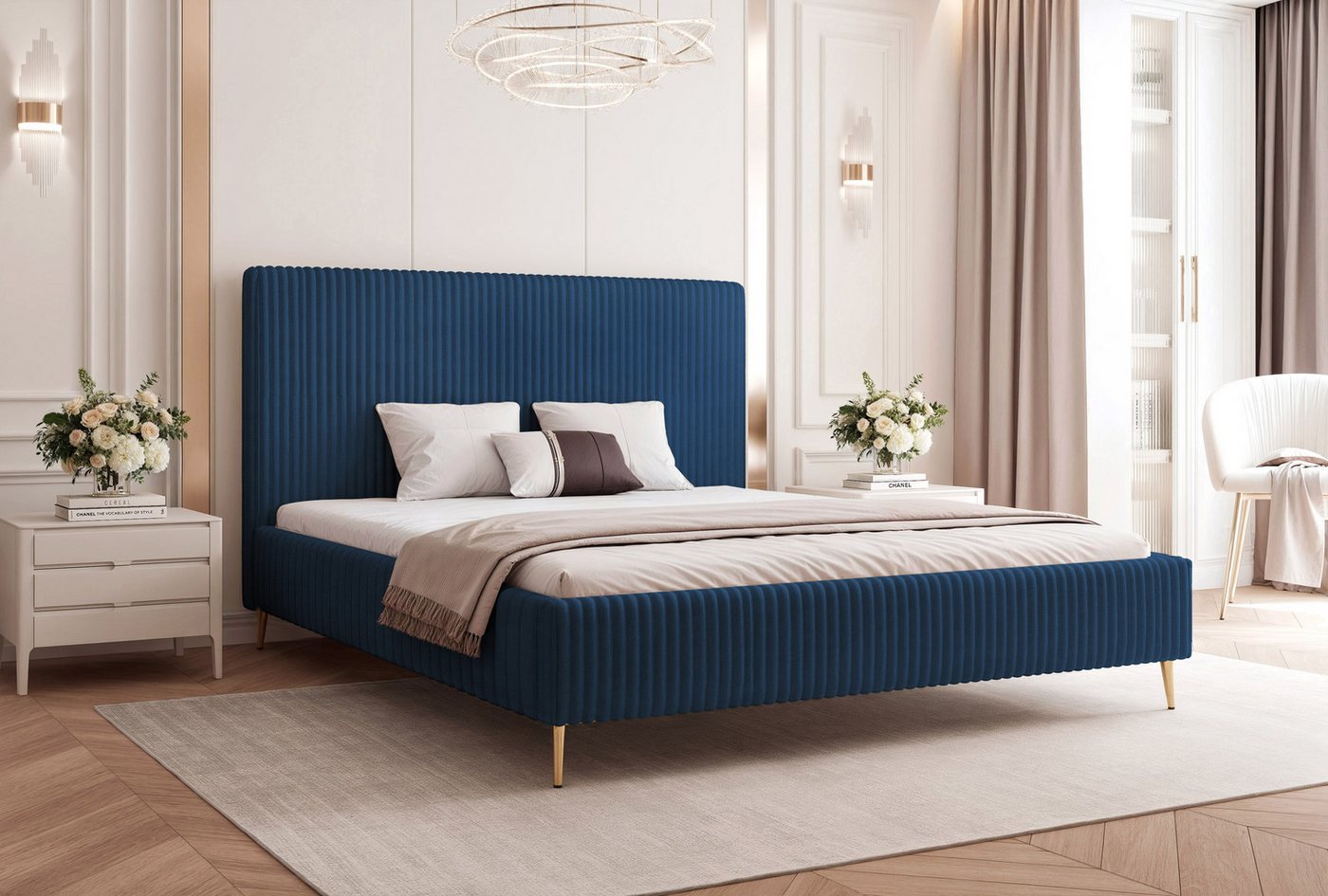 Goldstoff Polsterbett "SOLARE" mit hohem Rahmen und praktischem Bettkasten (Stauraumbett, Doppelbett 120x200 cm bis 200x200 cm), modernes Schlafzimmerbett mit Stauraum von Goldstoff