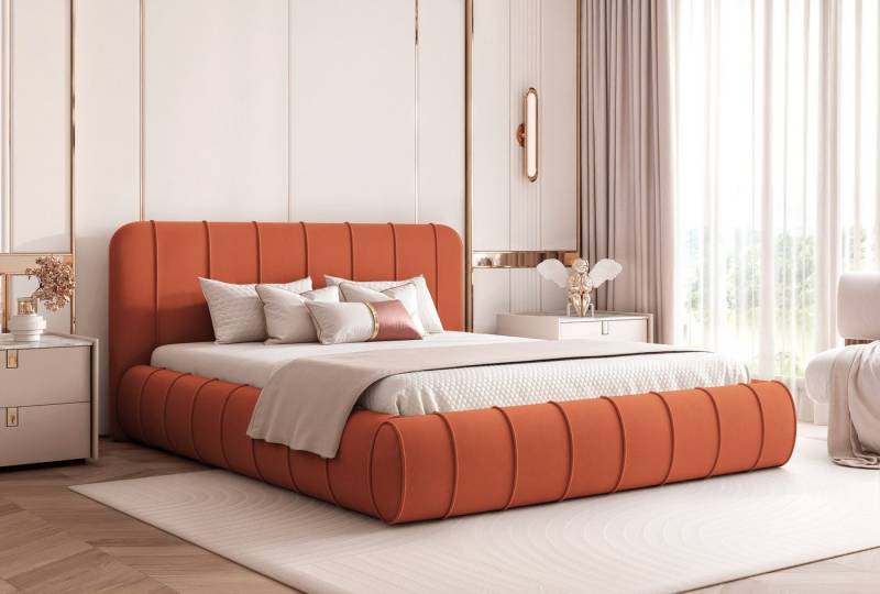 Goldstoff Polsterbett VERONA – Elegantes Bett mit hohem Kopfteil und Stauraumfunktion, Stilvolles Schlafbett mit Kopfteil und integriertem Bettkasten von Goldstoff