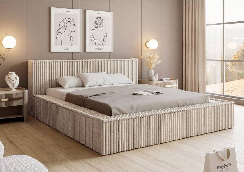 Goldstoff Polsterbett Veloria mit Bettkasten und Latenrost (Bettgestell mit Lattenrost, Zwei Bettkasten, Kopfteile, Modern Stoff Weicher Velours), Kopfteil,Lattenrost, Bettkasten von Goldstoff