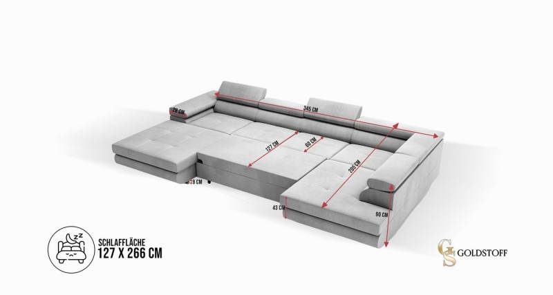Goldstoff Wohnlandschaft VENUS U-Form Ecksofa mit Schlaffunktion und Bettkasten von Goldstoff