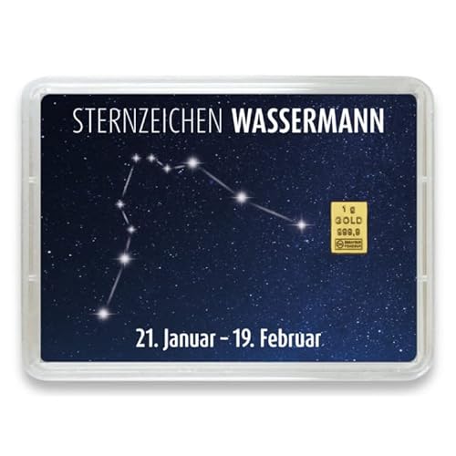 Goldstücke24 - Goldbarren mit Sternzeichen in Motivbox - Tolle Geschenkidee - Echtheitsgarantie (Wassermann: 21. Januar - 19. Februar, 1g Gold) von Goldstücke24
