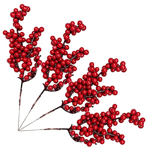 20 Stück Künstliche Rote Stechpalmen Beeren - Holly Berry Beerenzweig für Christbaumschmuck und Weihnachtskranz - Dekorative Zweige mit Beeren von Goldyida