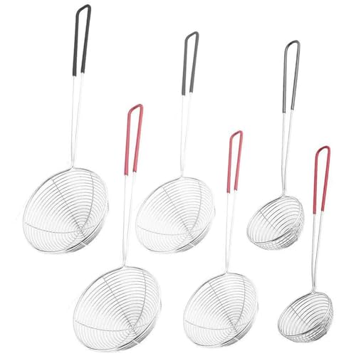 Goldyida 6 Stück Fondue Sieb Feinmaschig Küchensieb Edelstahlspinne Siebkelle Küchensieb Fondue Sieb Set Edelstahl Siebchen Set Durchmesser 6.5cm/8cm/10cm Schwarz Rot von Goldyida